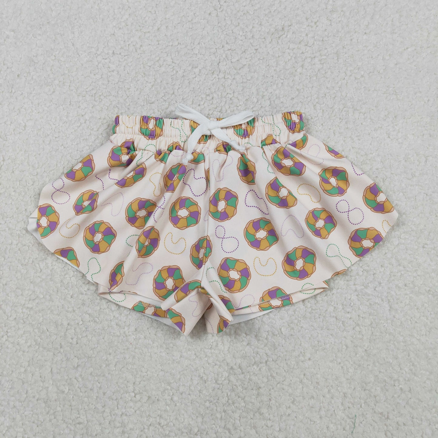 Donut Print Mom and Me Mardi Gras Bottom Flutter Yoga Shorts