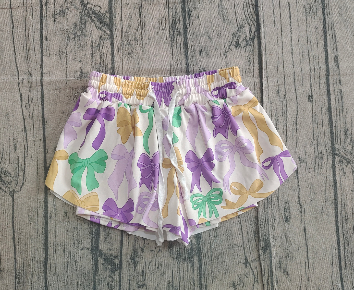 (Pre-order)SS0684 Colorful Bows Girls Mardi Gras Bottom Flutter Yoga Shorts