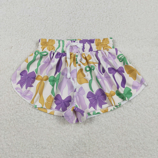 SS0684 Colorful Bows Girls Mardi Gras Bottom Flutter Yoga Shorts