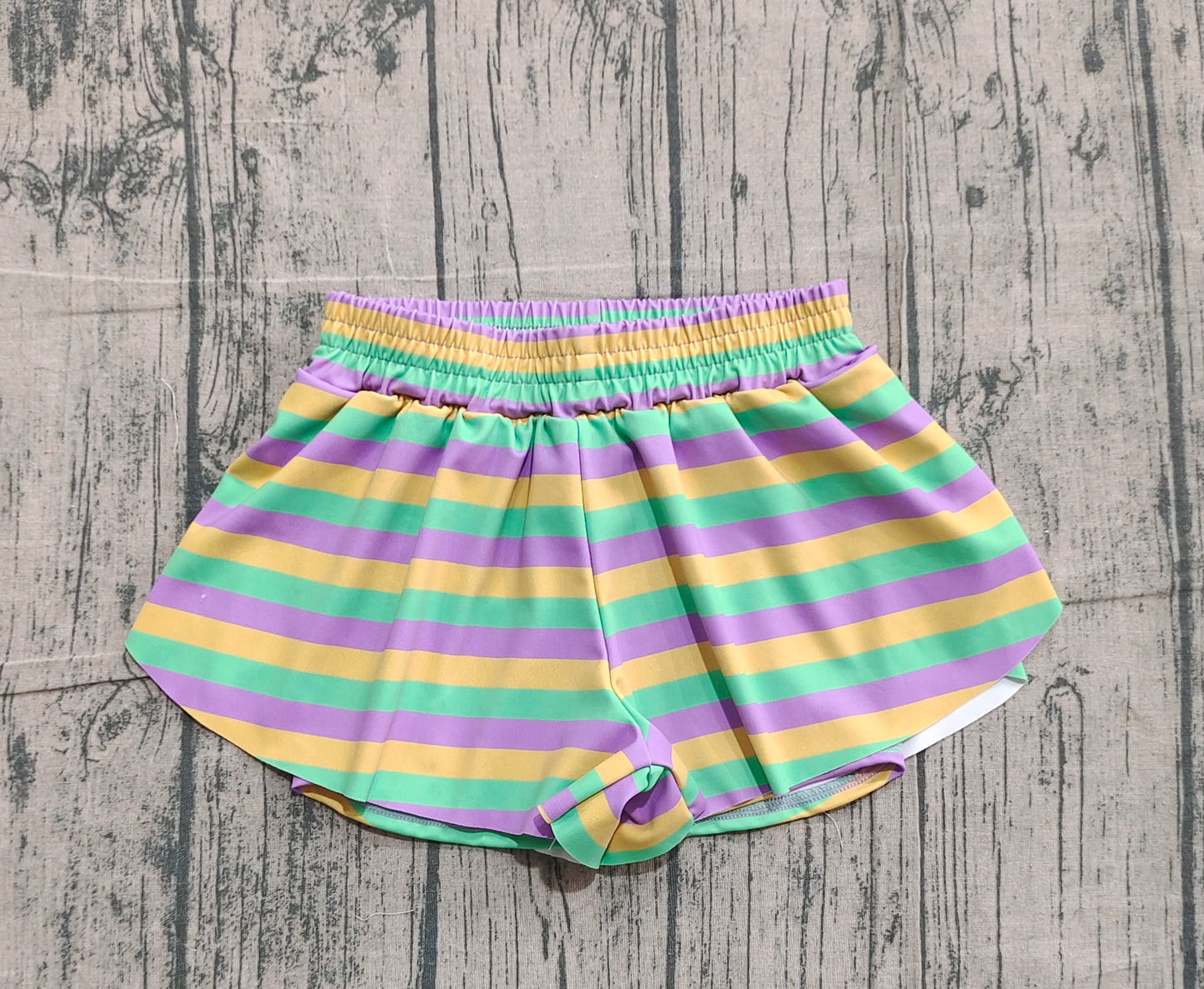 (Pre-order)SS0685 Stripes Girls Mardi Gras Bottom Flutter Yoga Shorts