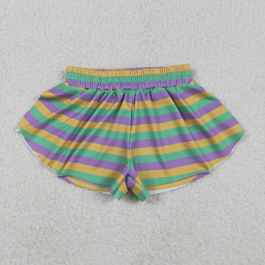 SS0685 Stripes Girls Mardi Gras Bottom Flutter Yoga Shorts