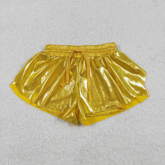SS0687 Gold Pleather Elastic Girls Mardi Gras Bottom Flutter Shorts