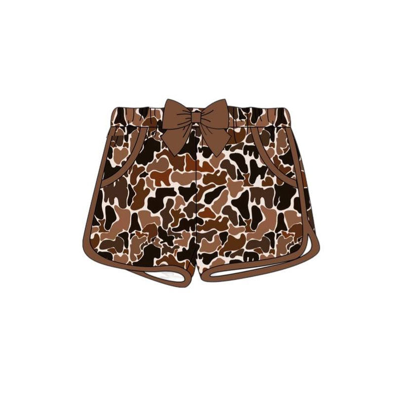 (Pre-order)SS0689 Brown Camo Print Girls Summer Pockets Bottom Shorts