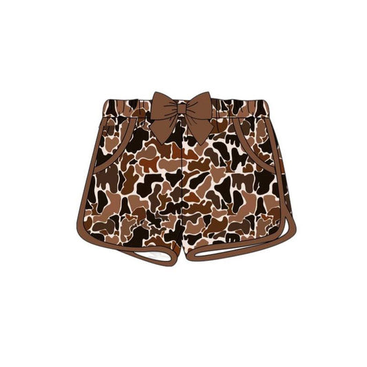 (Pre-order)SS0689 Brown Camo Print Girls Summer Pockets Bottom Shorts
