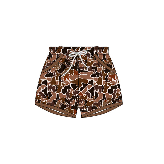 (Pre-order)SS0694 Brown Camo Print Boys Summer Pockets Bottom Shorts