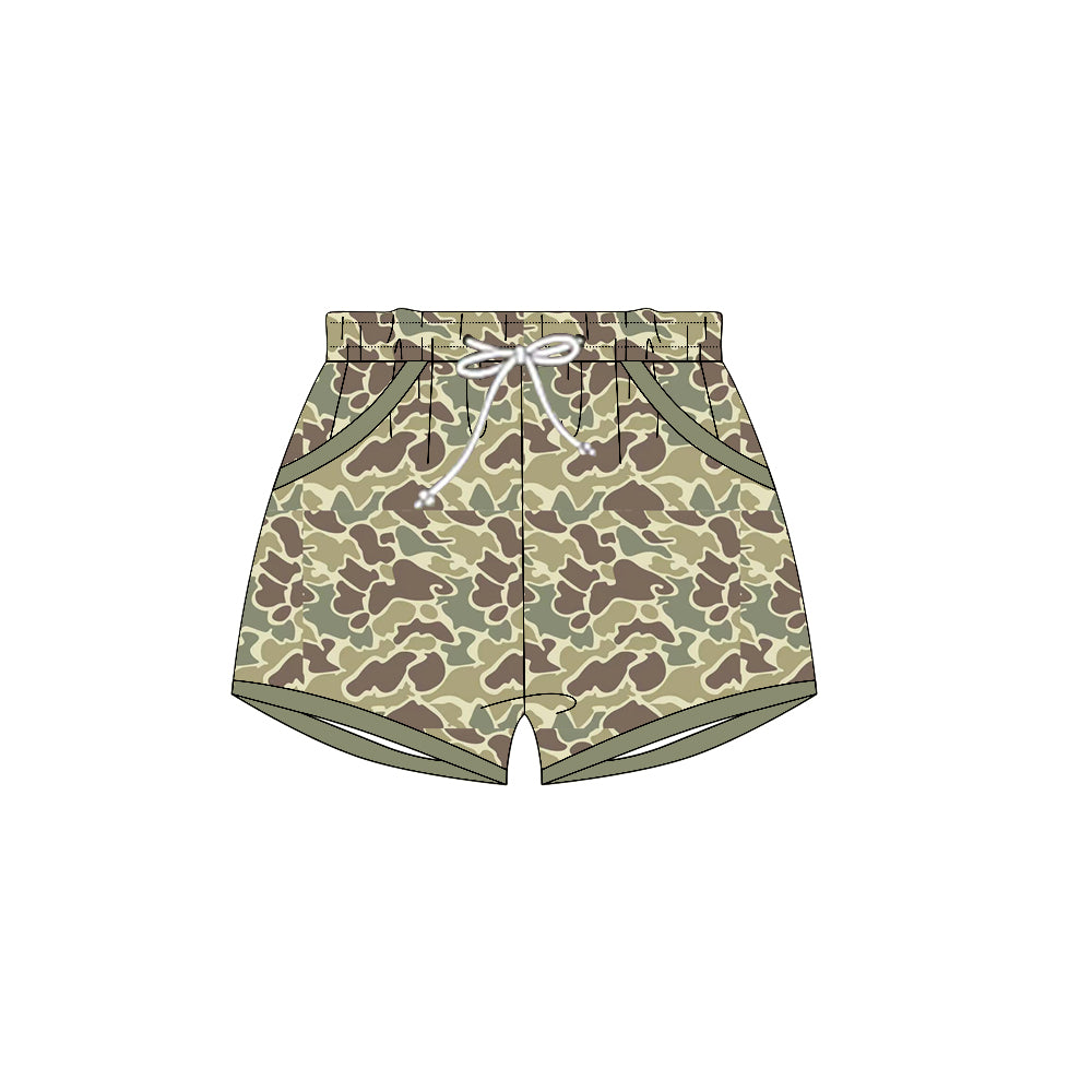 (Pre-order)SS0695 Green Brown Camo Print Boys Summer Pockets Bottom Shorts
