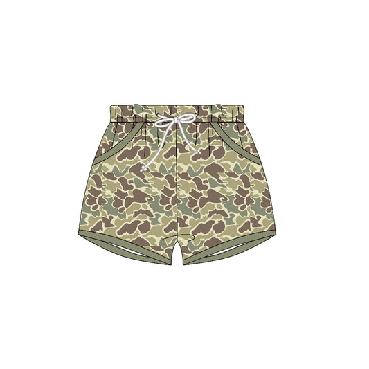 (Pre-order)SS0695 Green Brown Camo Print Boys Summer Pockets Bottom Shorts