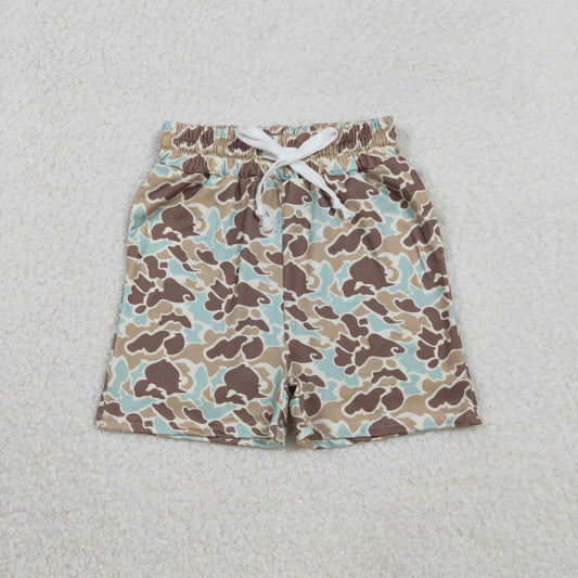 SS0697 Green Brown Camo Print Boys Summer Bottom Shorts