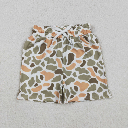 SS0698 Green Orange Camo Print Boys Summer Bottom Shorts