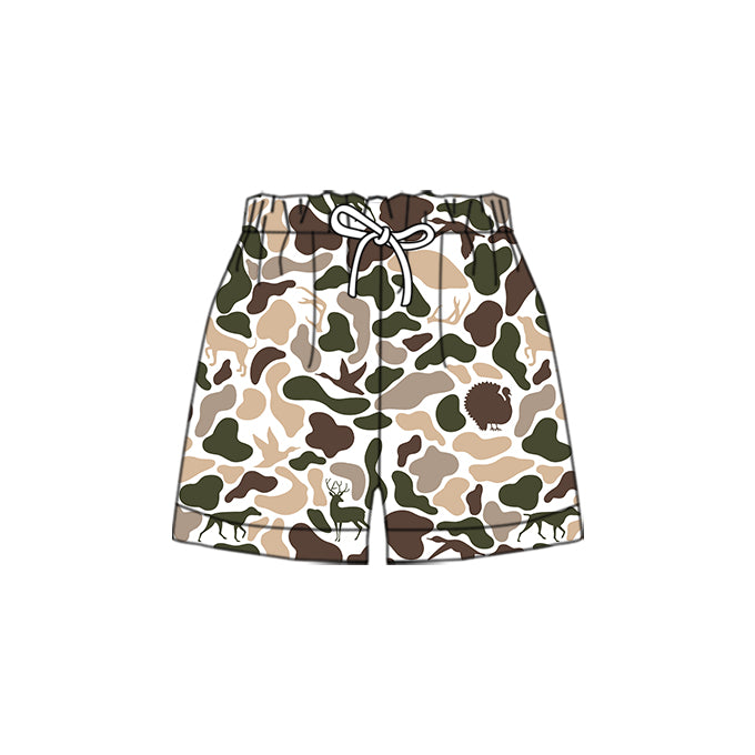 (Pre-order)SS0699 Dog Duck Brown Camo Print Boys Summer Bottom Shorts