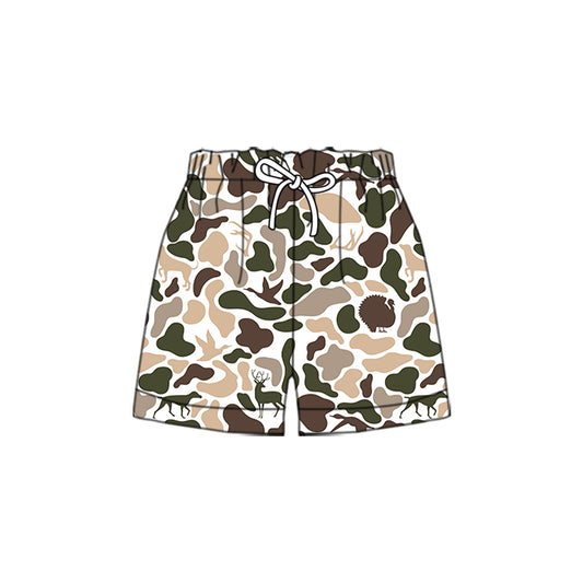 (Pre-order)SS0699 Dog Duck Brown Camo Print Boys Summer Bottom Shorts