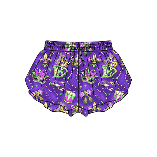 (Pre-order)SS0701 Anchor Mask Purple Girls Mardi Gras Bottom Flutter Yoga Shorts