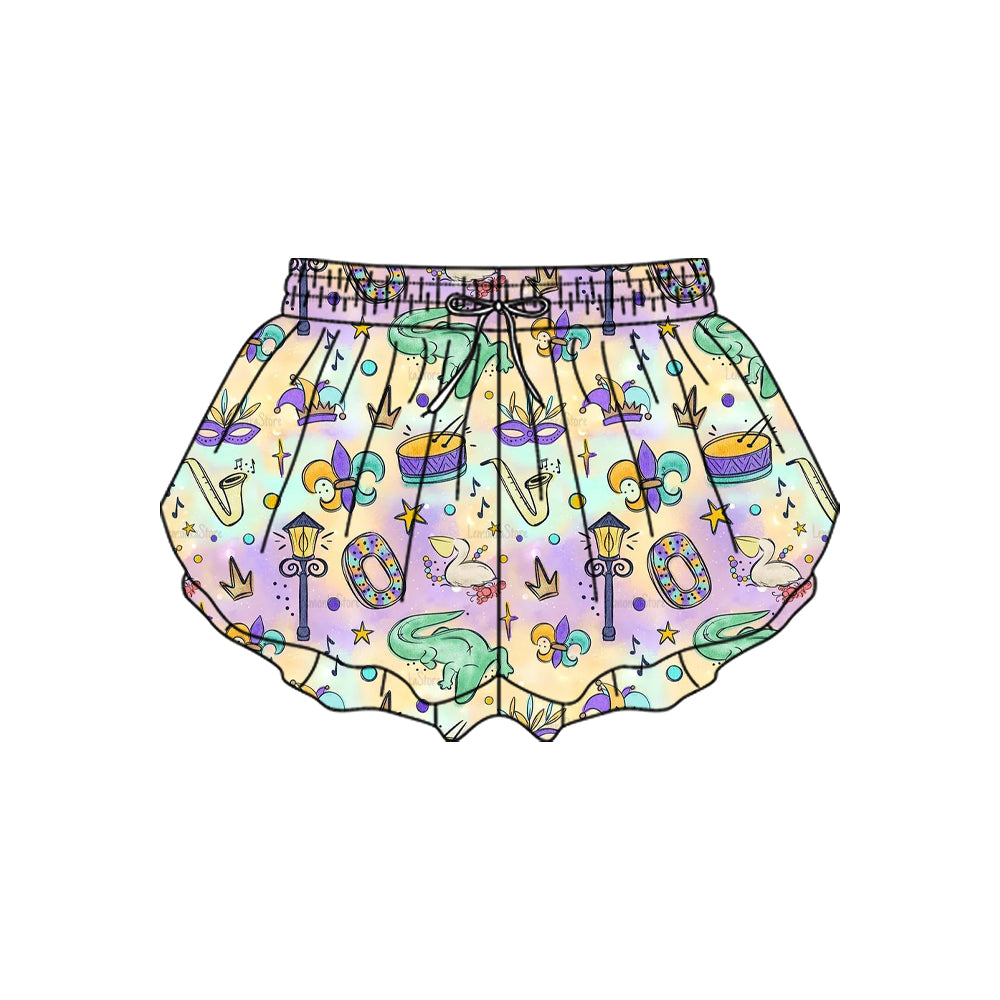 (Pre-order)SS0702 Anchor Mask Crocodile Girls Mardi Gras Bottom Flutter Yoga Shorts