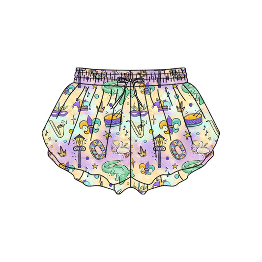 (Pre-order)SS0702 Anchor Mask Crocodile Girls Mardi Gras Bottom Flutter Yoga Shorts