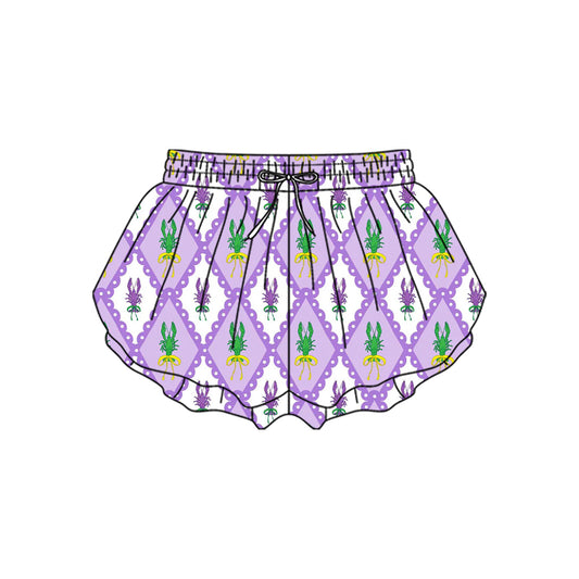 (Pre-order)SS0703 Crayfish Bows Girls Mardi Gras Bottom Flutter Yoga Shorts