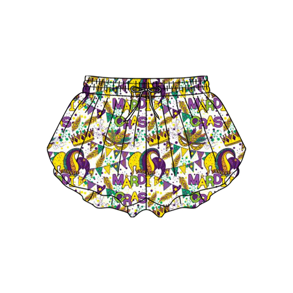 (Pre-order)SS0705 Mask Hat Girls Mardi Gras Bottom Flutter Yoga Shorts
