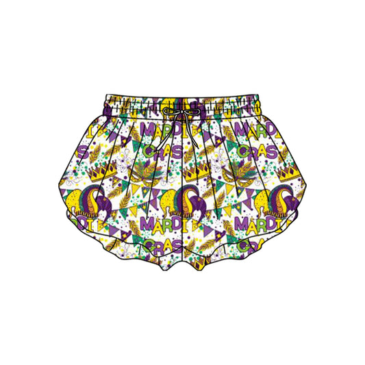 (Pre-order)SS0705 Mask Hat Girls Mardi Gras Bottom Flutter Yoga Shorts