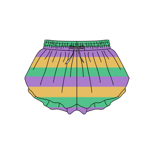 (Pre-order)SS0706 Adult Stripes Print Woman Mardi Gras Bottom Flutter Yoga Shorts