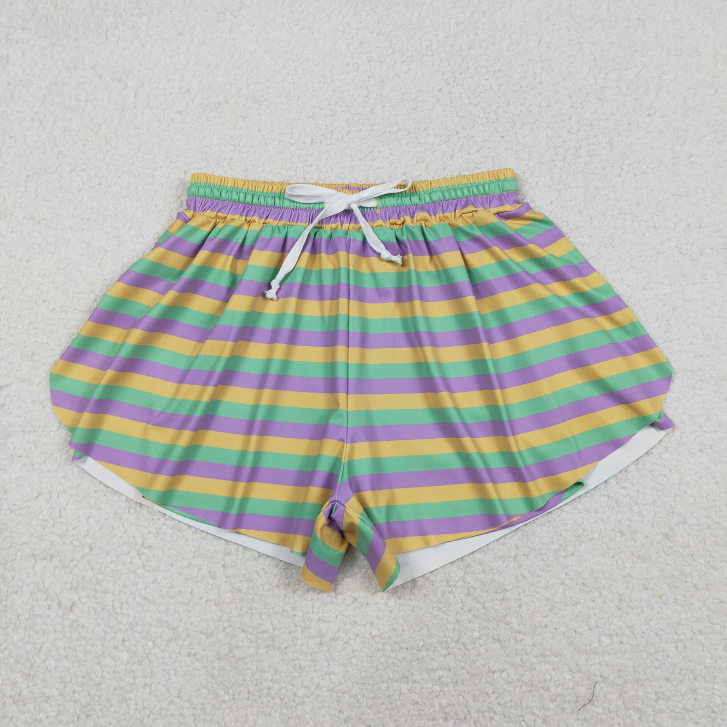 Donut Bows Stripes Print Mom and Me Mardi Gras Bottom Yoga Flutter Shorts