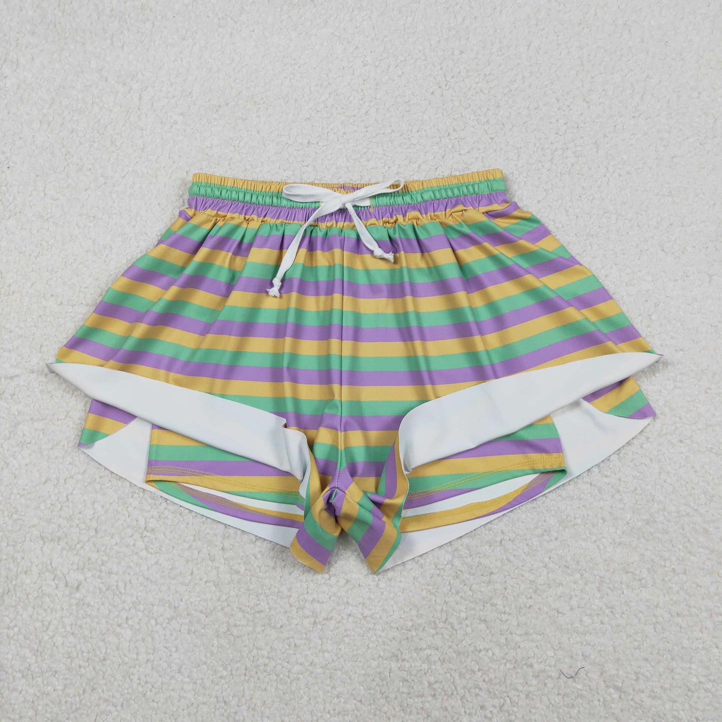 Donut Bows Stripes Print Mom and Me Mardi Gras Bottom Yoga Flutter Shorts