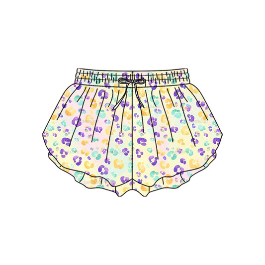 (Pre-order)SS0707 Colorful Leopard Girls Mardi Gras Bottom Flutter Yoga Shorts