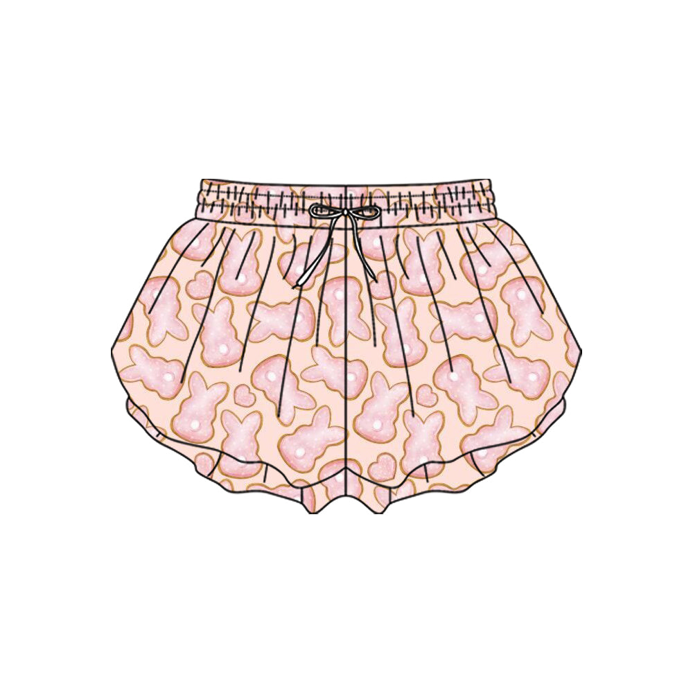 (Pre-order)SS0711 Pink Bunny Girls Easter Bottom Flutter Yoga Shorts