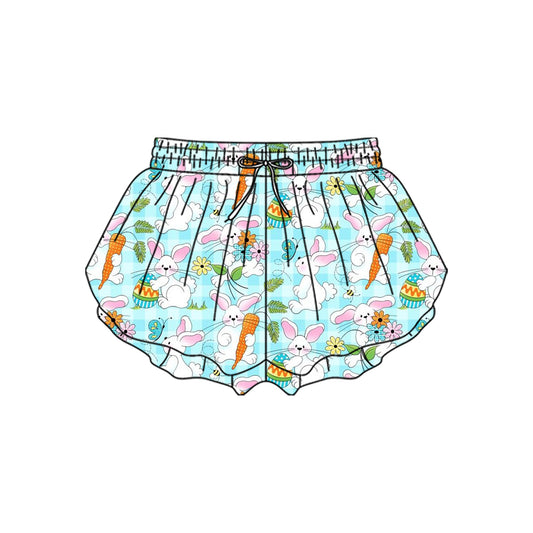 (Pre-order)SS0715 Bunny Flowers Girls Easter Bottom Flutter Yoga Shorts