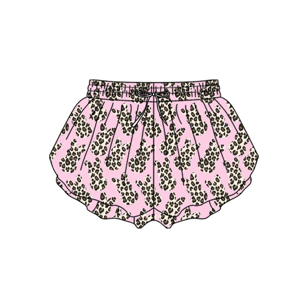 (Pre-order)SS0716 Bunny Leopard Pink Girls Easter Bottom Flutter Yoga Shorts
