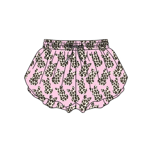 (Pre-order)SS0716 Bunny Leopard Pink Girls Easter Bottom Flutter Yoga Shorts