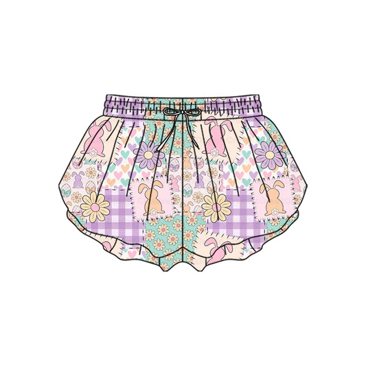 (Pre-order)SS0719 Bunny Flowers Eggs Girls Easter Bottom Flutter Yoga Shorts