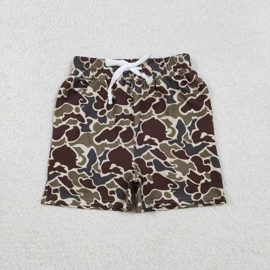 SS0735 Dark Brown Camo Print Boys Summer Bottom Shorts