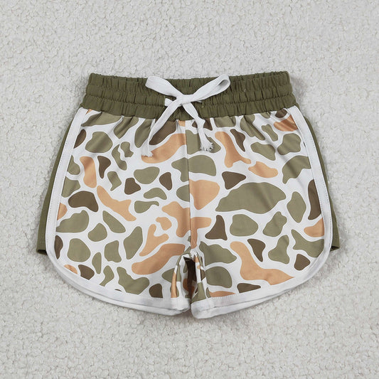 SS0744 Orange Green Camo Print Kids Summer Bottom Shorts