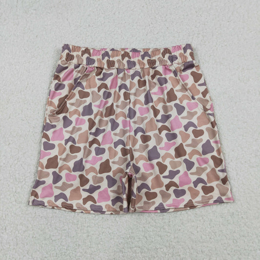SS0756 Adult Pink Brown Camo Print Woman Summer Bottom Shorts