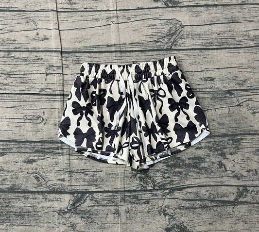 (Pre-order)SS0770 Black Bows Print Girls Summer Bottom Flutter Yoga Shorts