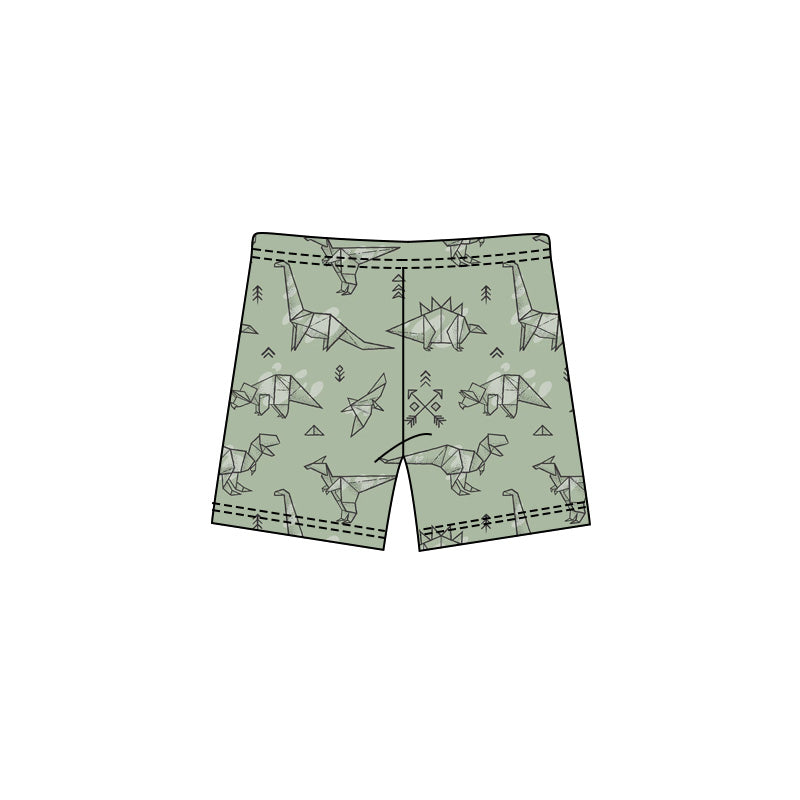(Pre-order)SS0786  Dino Green Print Boys Summer Bottom Shorts