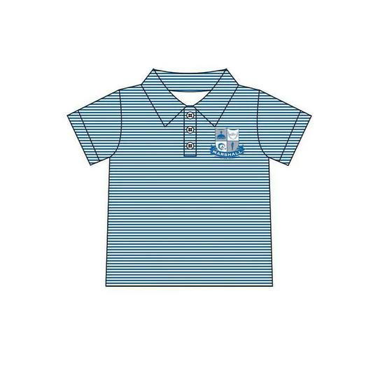 (Custom Design Preorder MOQ 5) Team's STALLIONS Blue Stripes Print Boys Summer Polo Tee Shirts Top