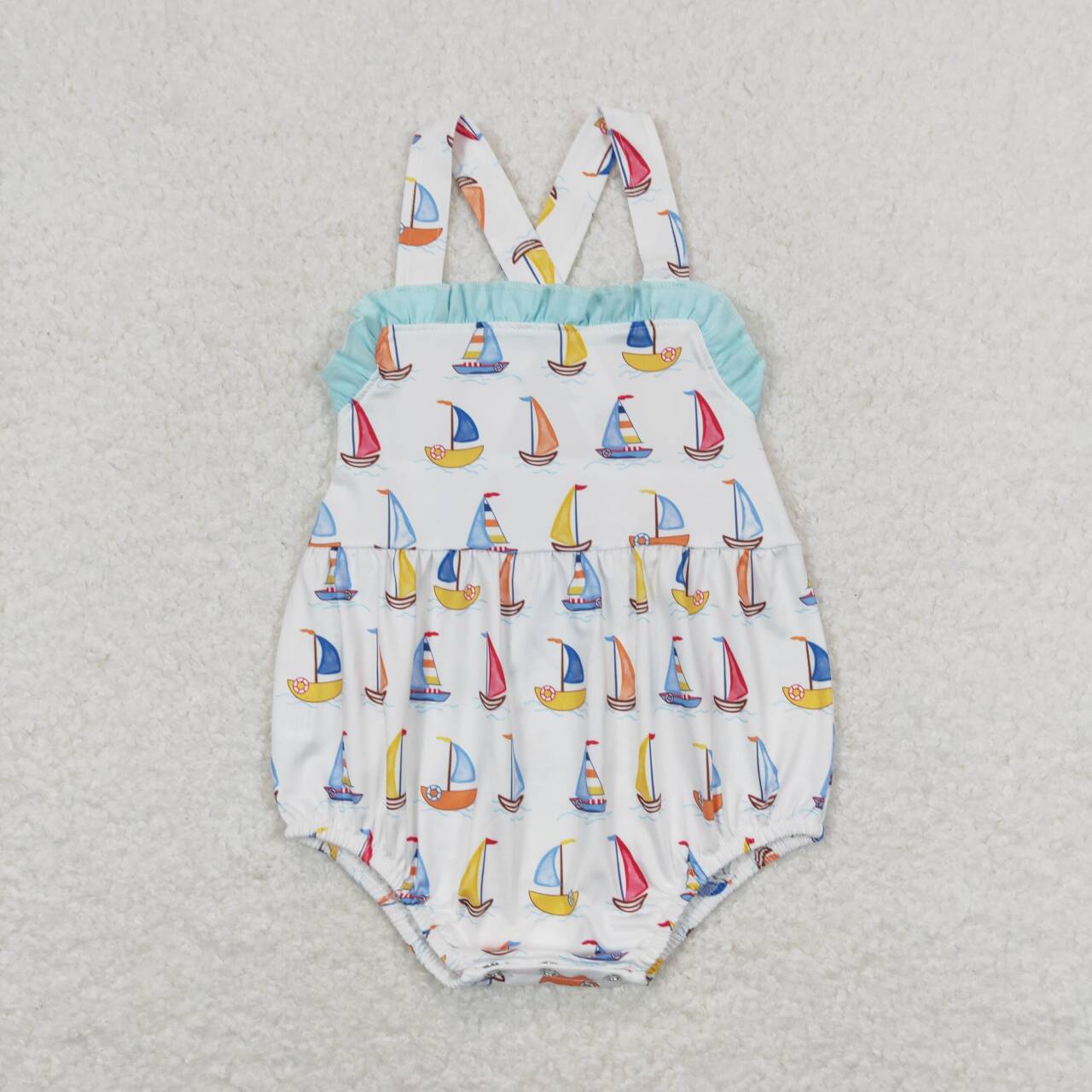 SR1060 Sailboat Print Baby Girls Summer Romper