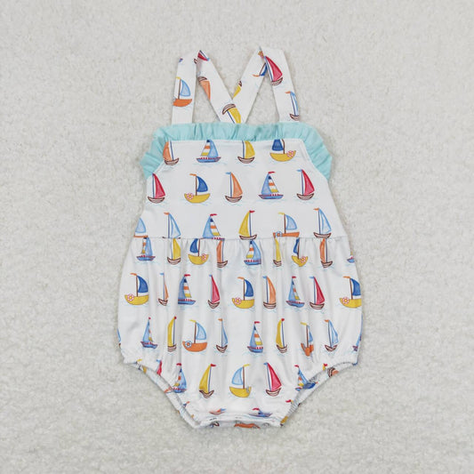 SR1060 Sailboat Print Baby Girls Summer Romper