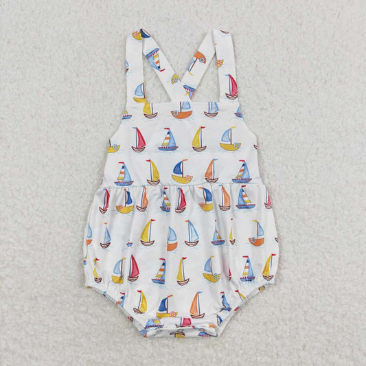 SR1061 Sailboat Print Baby Boys Summer Romper