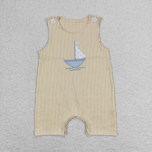 SR1062 Sailboat Stripes Print Baby Boys Summer Romper