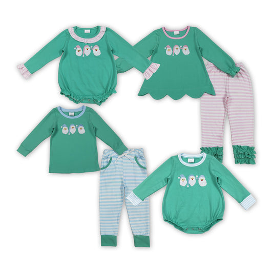 Santa Embroidery Kids Christmas Matching Clothes Sibling Wear