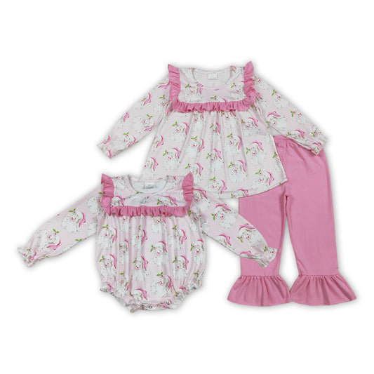 Santa Holly Pink Girls Christmas Clothes Sisters Matching Wear