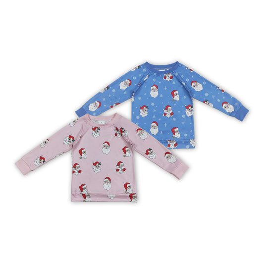 Santa Print Kids Christmas Tee Shirts Top Sibling Wear