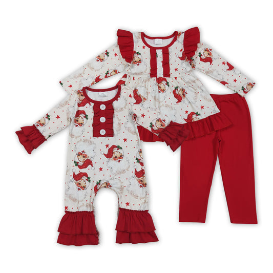 Santa Stars Print Girls Christmas Clothes Sisters Matching Wear