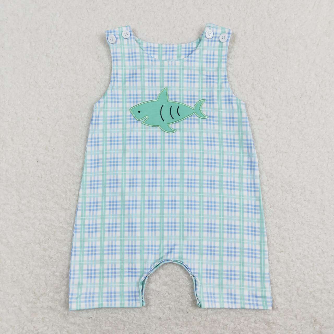 SR0651   Shark Embroidery Baby Boys Summer Romper