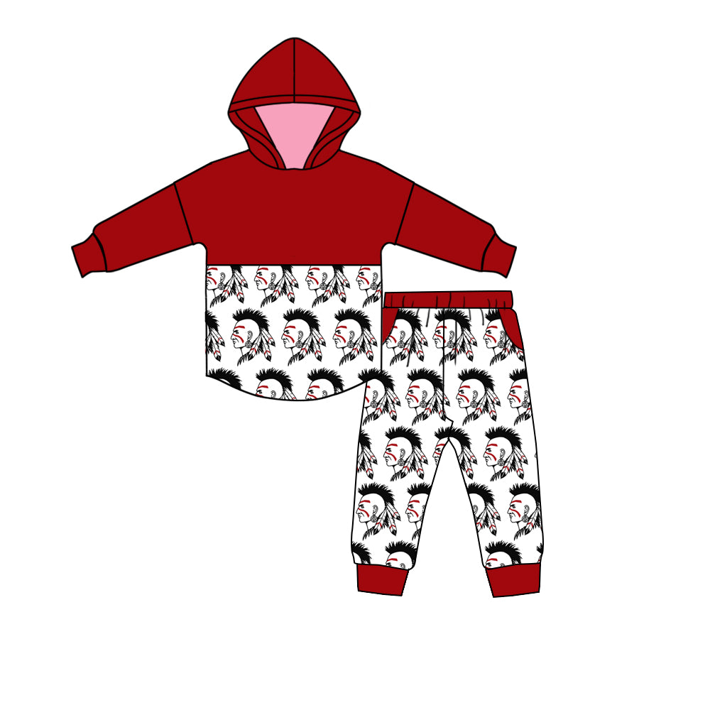 3.7(Custom Design Preorder MOQ 5) Team's Shawnee Indians Hoodie Top Pockets Pants Kids Clothes Set