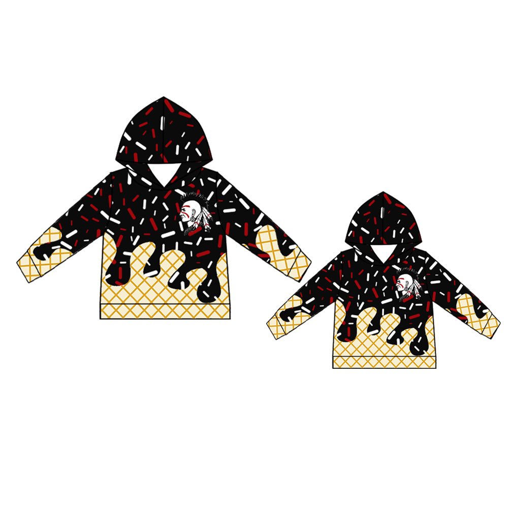 (Custom Design Preorder MOQ 5 Each Design) Team's Shawnee Indians Sprinkles Print Hoodie Top Mom and Me Matching Clothes