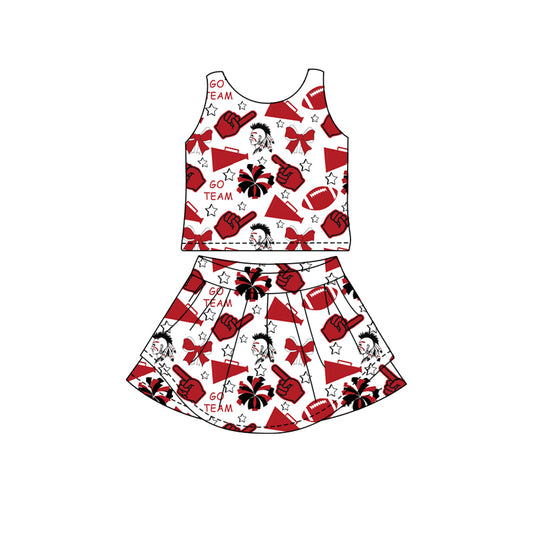 (Custom Design Preorder MOQ 5) Team's Indians Bows Print Shorts Skirts Girls Summer Yoga Clothes Set