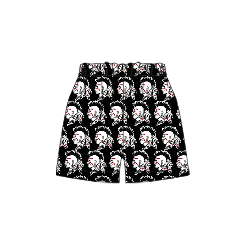 (Custom Design Preorder MOQ 5 Each Item) Team's Indians Black Print Summer Bottom Shorts Mom and Me Matching Clothes