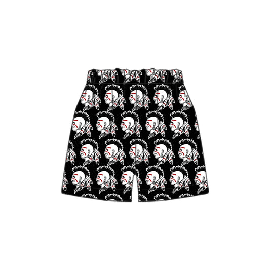 (Custom Design Preorder MOQ 5 Each Item) Team's Indians Black Print Summer Bottom Shorts Mom and Me Matching Clothes